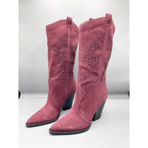 NEW Steve Madden Burgundy Wine Suede Leather Rhinestone Western Cowboy Boots
